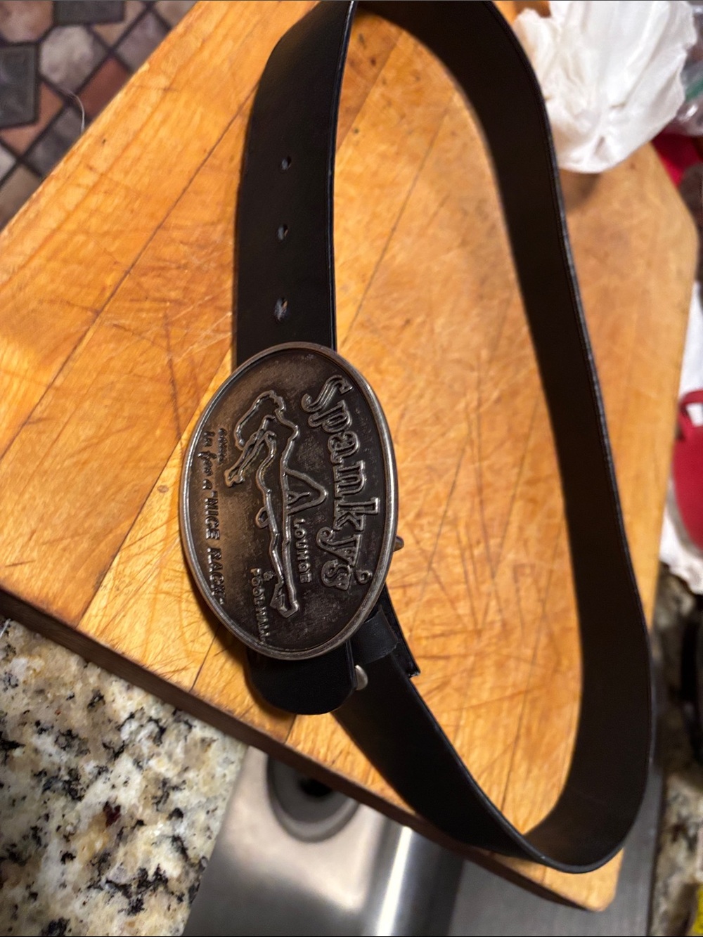 Black Leather Belt with Oval Logo Buckle